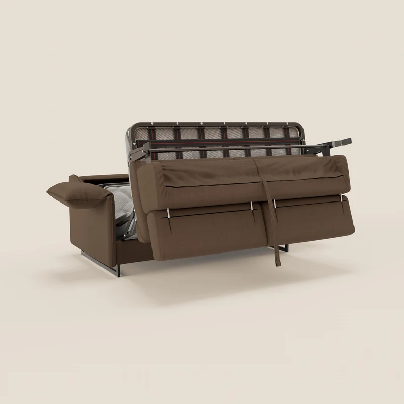 Violetta Canapé convertible matelas H18 cm - têtières réglables et accoudoirs amovibles en tissu imperméable T13 marron