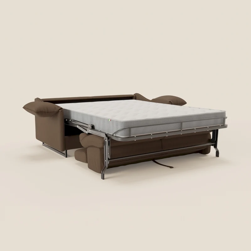 Violetta Canapé convertible matelas H18 cm - têtières réglables et accoudoirs amovibles en tissu imperméable T13 marron