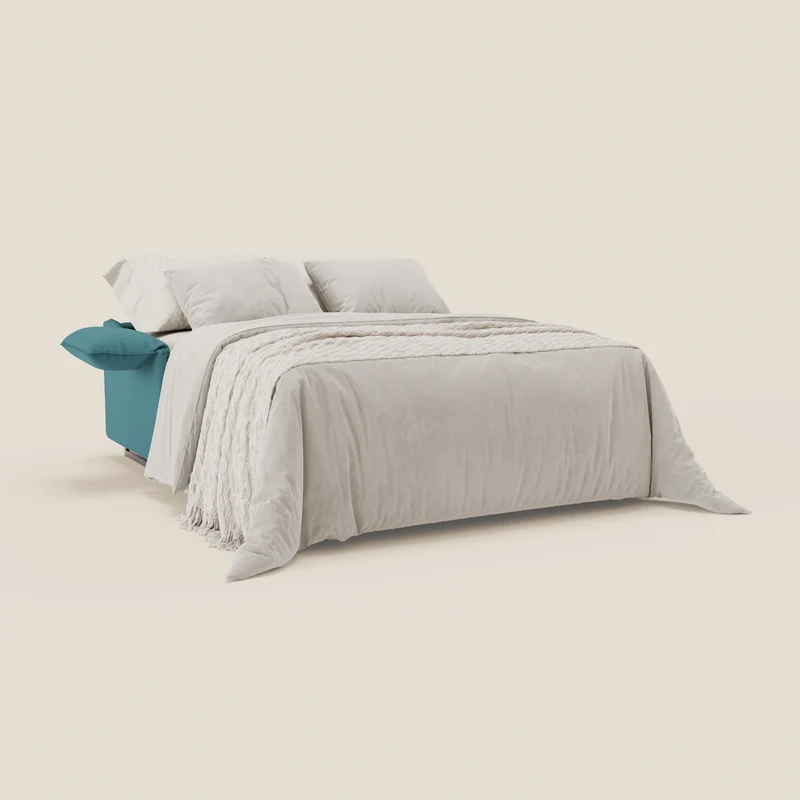 Violetta Canapé convertible matelas H18 cm - têtières réglables et accoudoirs amovibles en tissu imperméable T13 bleu ciel