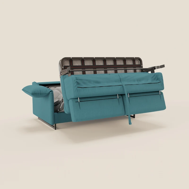 Violetta Canapé convertible matelas H18 cm - têtières réglables et accoudoirs amovibles en tissu imperméable T13 bleu ciel