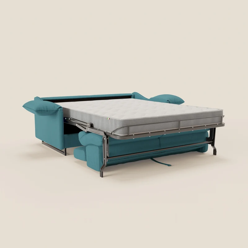 Violetta Canapé convertible matelas H18 cm - têtières réglables et accoudoirs amovibles en tissu imperméable T13 bleu ciel