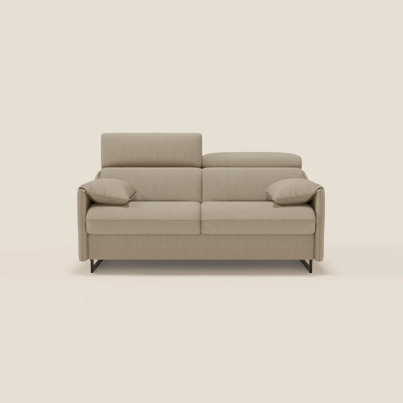 Violetta Canapé convertible matelas H18 cm - têtières réglables et accoudoirs amovibles en tissu imperméable T13 beige