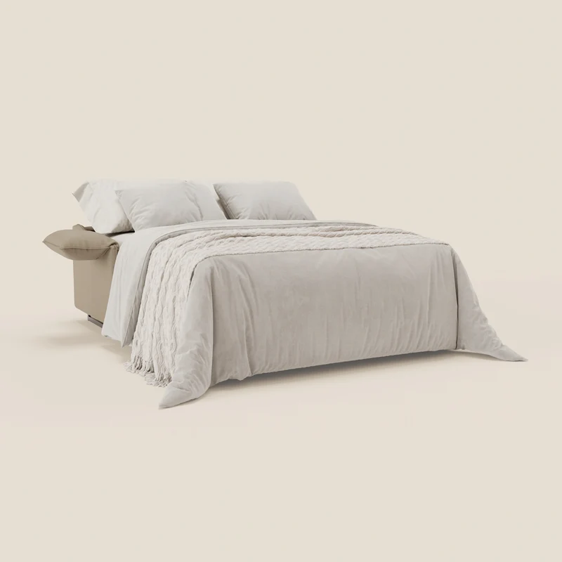 Violetta Canapé convertible matelas H18 cm - têtières réglables et accoudoirs amovibles en tissu imperméable T13 beige