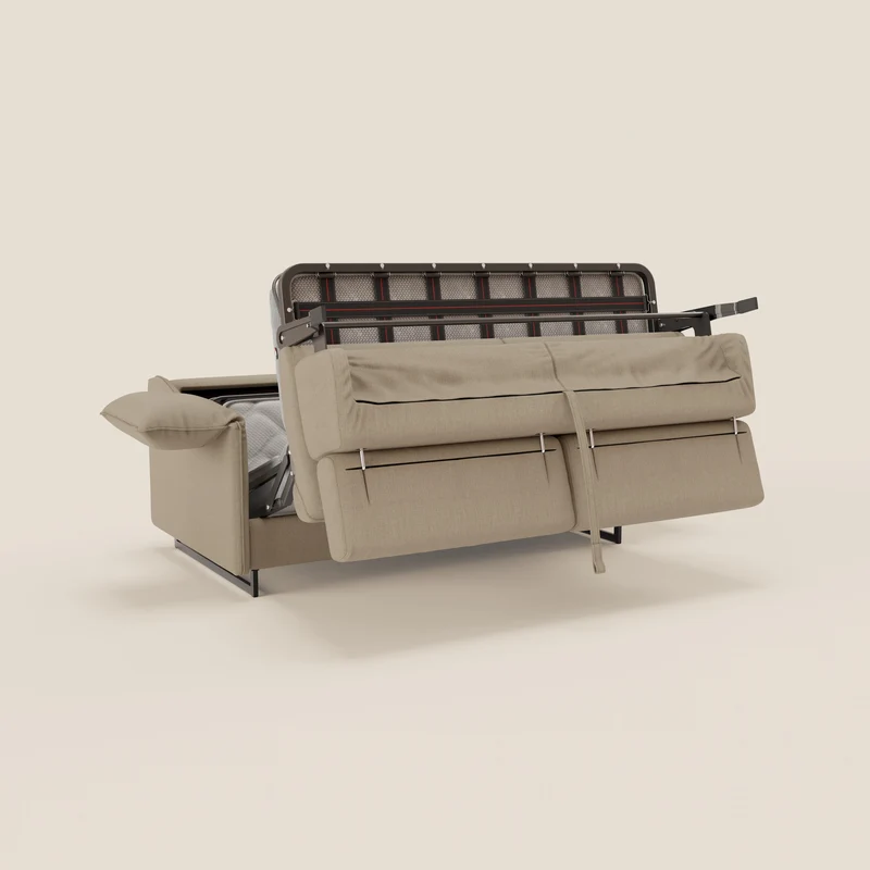 Violetta Canapé convertible matelas H18 cm - têtières réglables et accoudoirs amovibles en tissu imperméable T13 beige