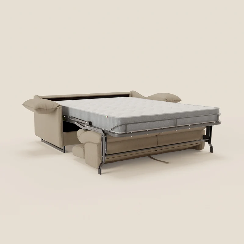 Violetta Canapé convertible matelas H18 cm - têtières réglables et accoudoirs amovibles en tissu imperméable T13 beige