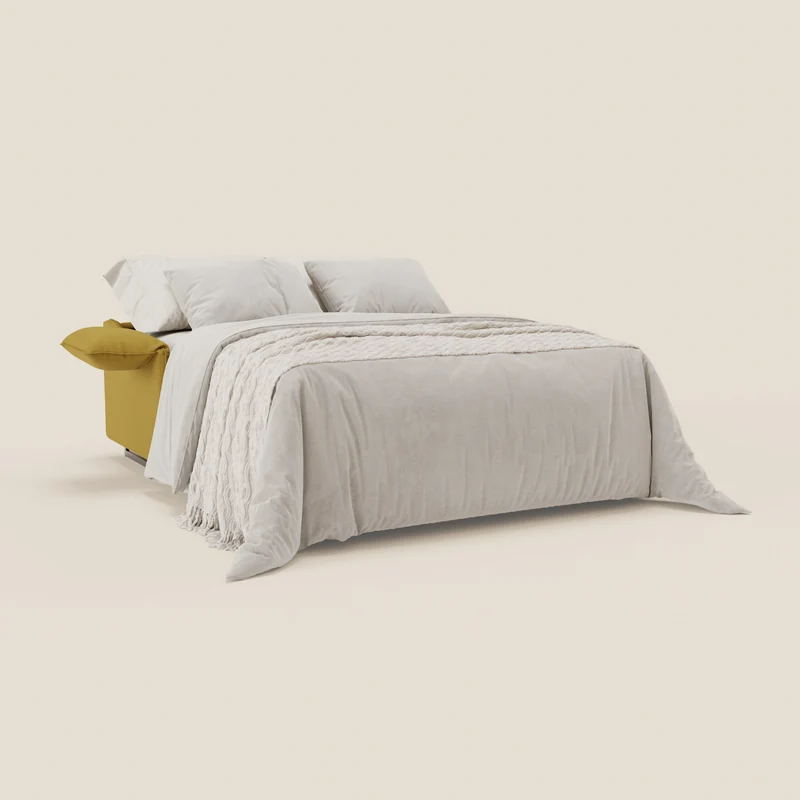 Violetta Canapé convertible matelas H18 cm - têtières réglables et accoudoirs amovibles en tissu imperméable T13 jaune