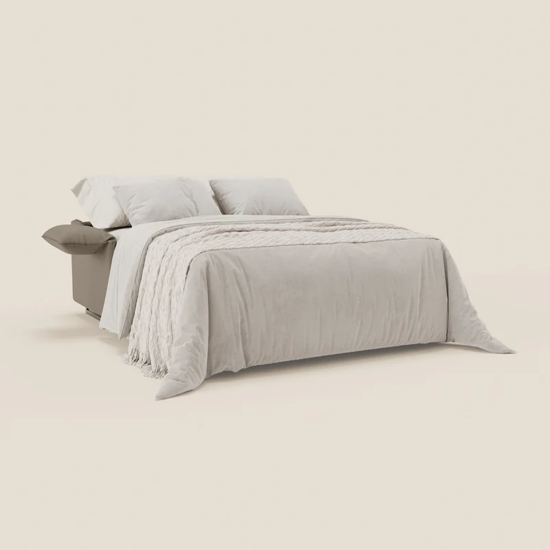 Violetta Canapé convertible matelas H18 cm - têtières réglables et accoudoirs amovibles en tissu imperméable T13 tourterelle