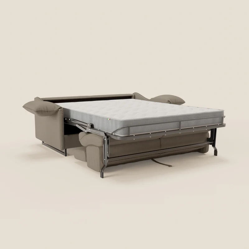 Violetta Canapé convertible matelas H18 cm - têtières réglables et accoudoirs amovibles en tissu imperméable T13 tourterelle