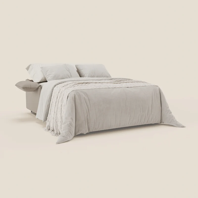 Violetta Canapé convertible matelas H18 cm - têtières réglables et accoudoirs amovibles en tissu imperméable T13 crème