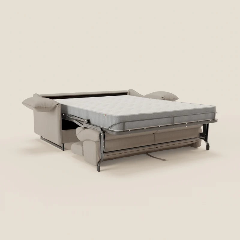 Violetta Canapé convertible matelas H18 cm - têtières réglables et accoudoirs amovibles en tissu imperméable T13 crème