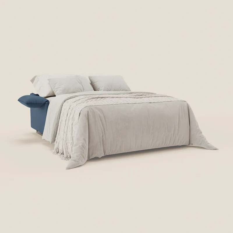 Violetta Canapé convertible matelas H18 cm - têtières réglables et accoudoirs amovibles en tissu imperméable T13 bleu