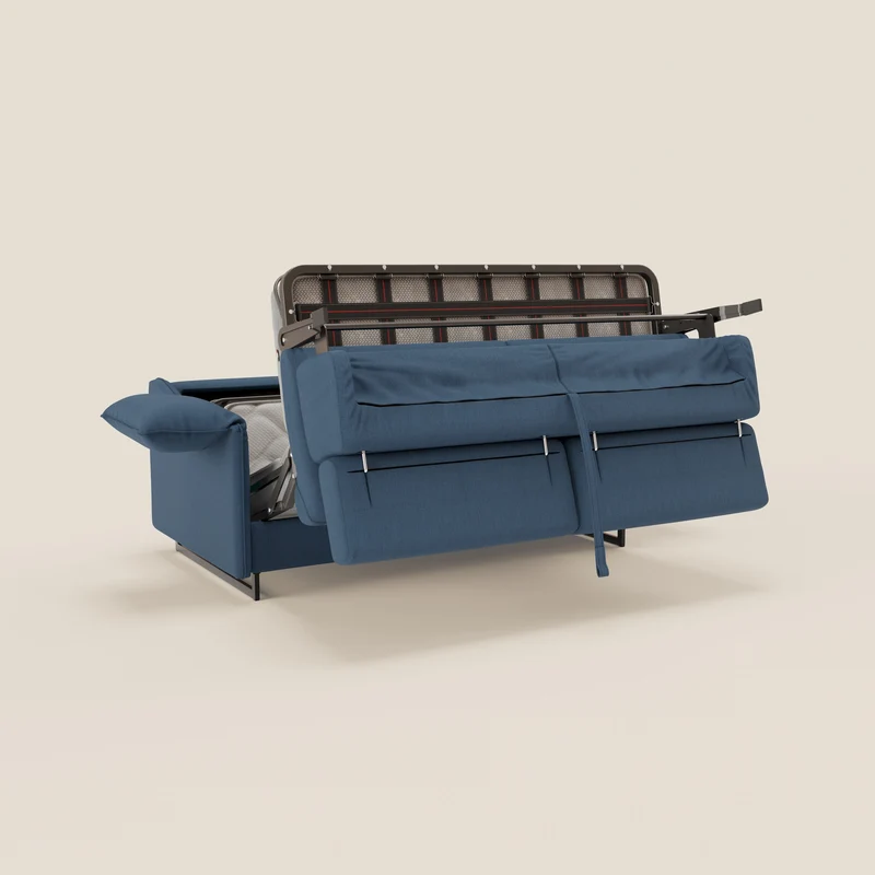 Violetta Canapé convertible matelas H18 cm - têtières réglables et accoudoirs amovibles en tissu imperméable T13 bleu
