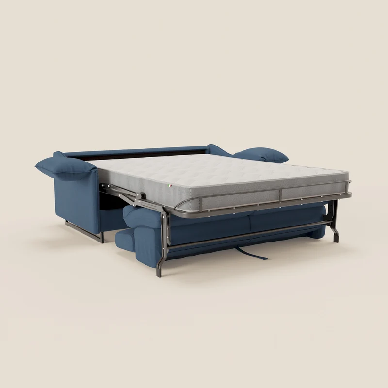 Violetta Canapé convertible matelas H18 cm - têtières réglables et accoudoirs amovibles en tissu imperméable T13 bleu