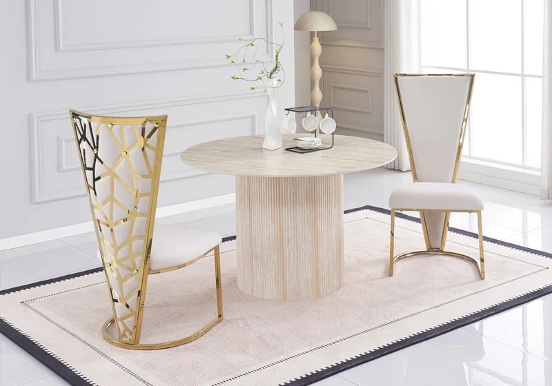 Chaise dossier haut velours beige doré - Véga x2