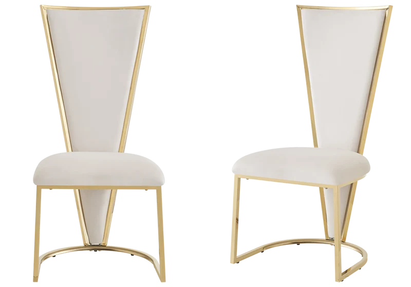 Chaise dossier haut velours beige doré - Véga x2