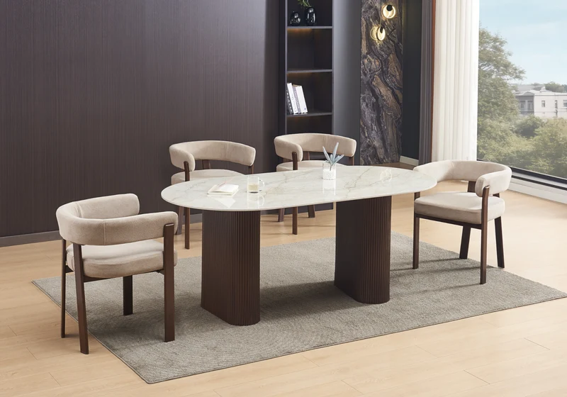 Fauteuil de table bouclé taupe noyer - Mura x4