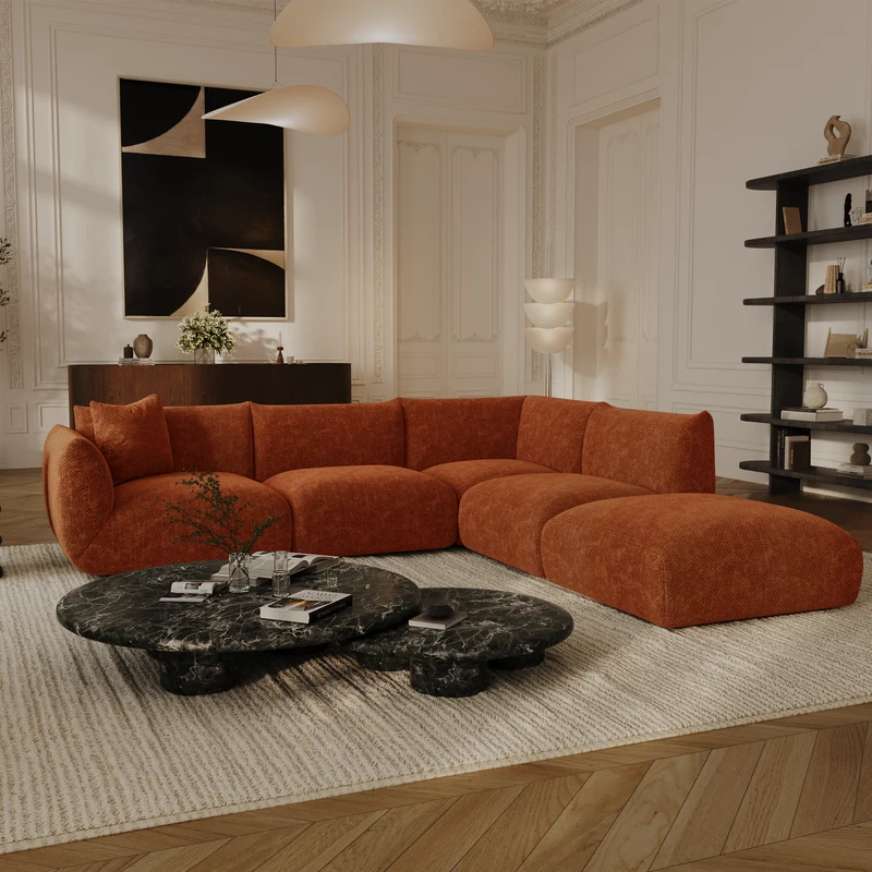 Canapé grand angle droit modulable 7 places NOOMA terracotta