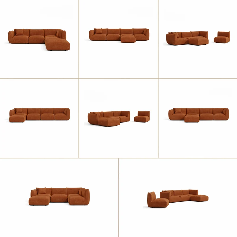 Canapé grand angle droit modulable 7 places NOOMA terracotta
