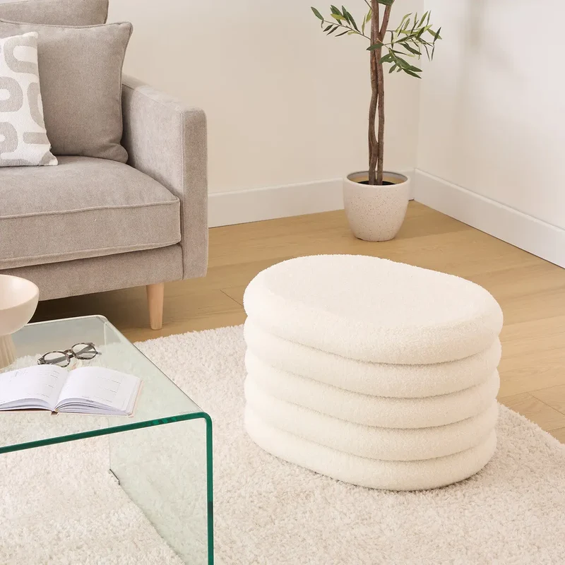 Pouf coffre bouclette Giulia Blanc, 59x45 cm