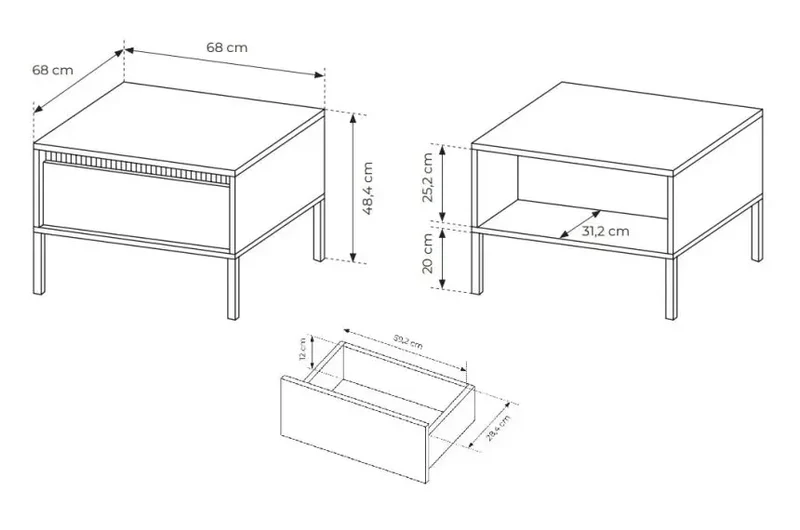 Table Basse de style moderne avec un tiroir SENSATION - 68 x 68 x 48cm