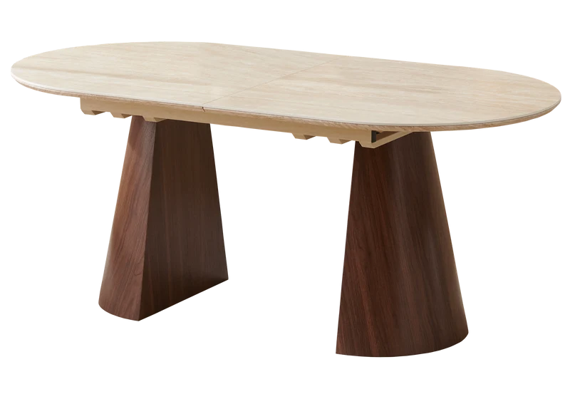 Ensemble table extensible travertin et chaises - Yumi