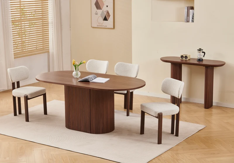 Table à manger ovale bois noyer Japandi - Akira
