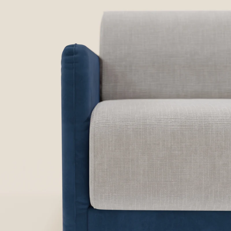 Narciso canapé d'angle convertible avec matelas H18 cm et chaise longue coffre en tissu bicouleur T11 et T06 bleu - gris clair