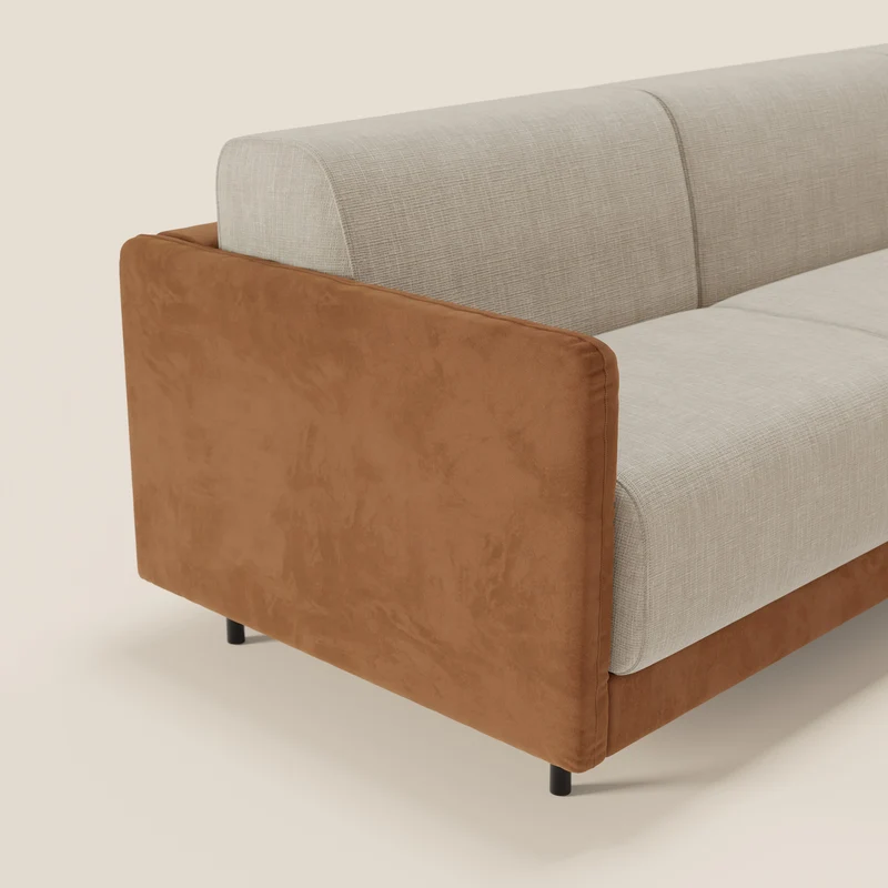 Narciso canapé d'angle convertible avec matelas H18 cm et chaise longue coffre en tissu bicouleur T11 et T06 cuir - crème