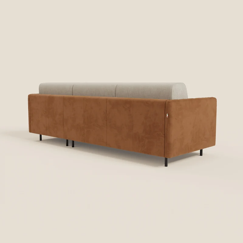 Narciso canapé d'angle convertible avec matelas H18 cm et chaise longue coffre en tissu bicouleur T11 et T06 cuir - crème