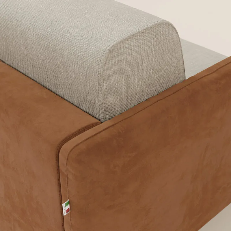 Narciso canapé d'angle convertible avec matelas H18 cm et chaise longue coffre en tissu bicouleur T11 et T06 cuir - crème