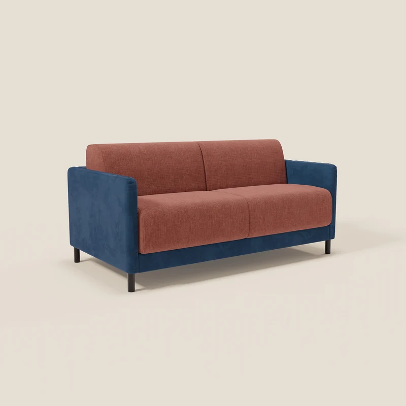 Narciso canapé convertible design avec matelas H18 cm, bicolor, structure en microfibre antitache et revêtement en élégant tissu imperméable T06 bleu - corail