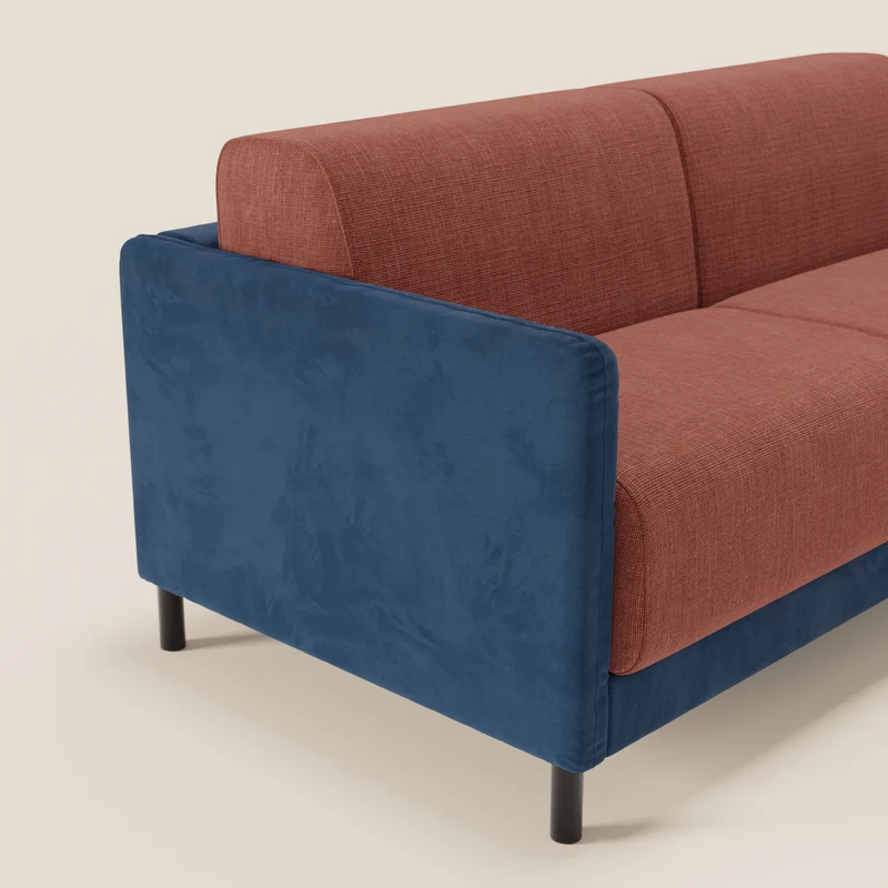 Narciso canapé convertible design avec matelas H18 cm, bicolor, structure en microfibre antitache et revêtement en élégant tissu imperméable T06 bleu - corail