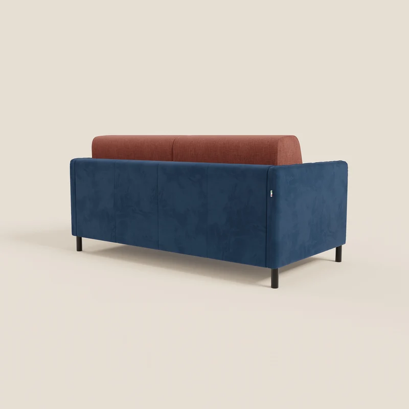 Narciso canapé convertible design avec matelas H18 cm, bicolor, structure en microfibre antitache et revêtement en élégant tissu imperméable T06 bleu - corail