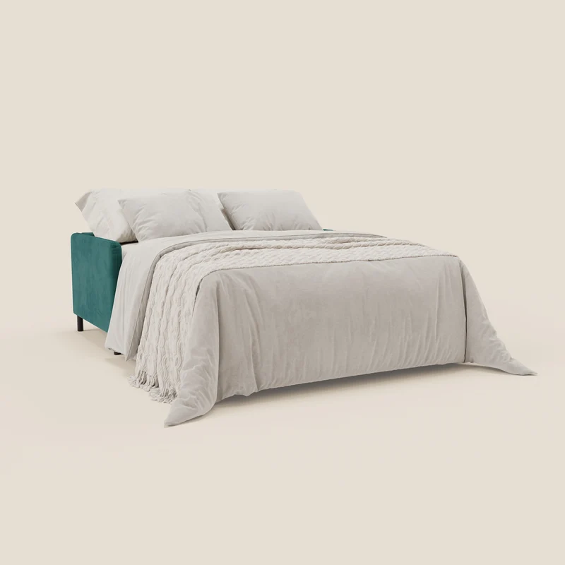 Narciso canapé convertible design avec matelas H18 cm, bicolor, structure en microfibre antitache et revêtement en élégant tissu imperméable T06 bleu canard - crème
