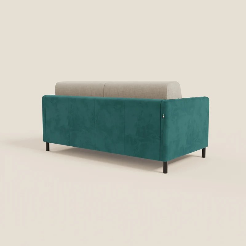 Narciso canapé convertible design avec matelas H18 cm, bicolor, structure en microfibre antitache et revêtement en élégant tissu imperméable T06 bleu canard - crème