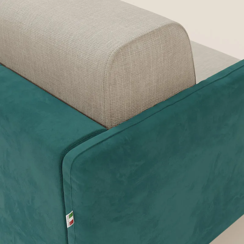 Narciso canapé convertible design avec matelas H18 cm, bicolor, structure en microfibre antitache et revêtement en élégant tissu imperméable T06 bleu canard - crème