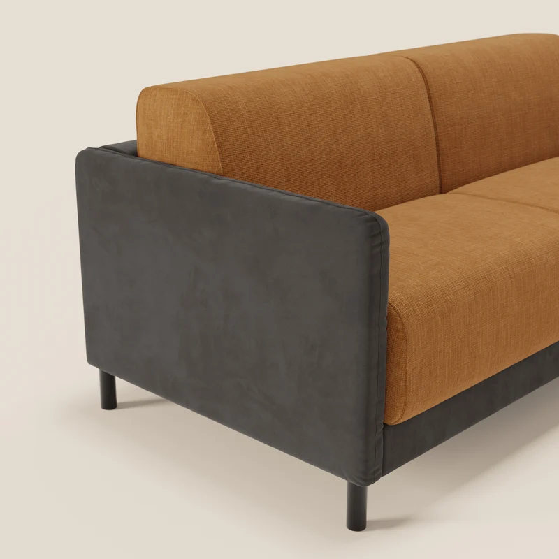 Narciso canapé convertible design avec matelas H18 cm, bicolor, structure en microfibre antitache et revêtement en élégant tissu imperméable T06 noir - ocre
