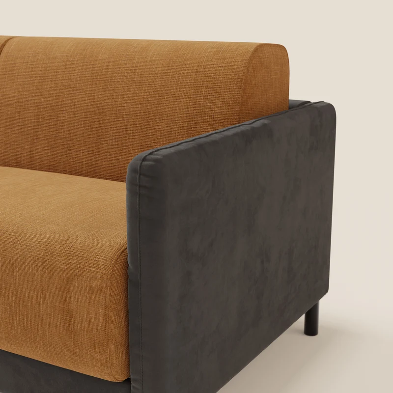 Narciso canapé convertible design avec matelas H18 cm, bicolor, structure en microfibre antitache et revêtement en élégant tissu imperméable T06 noir - ocre