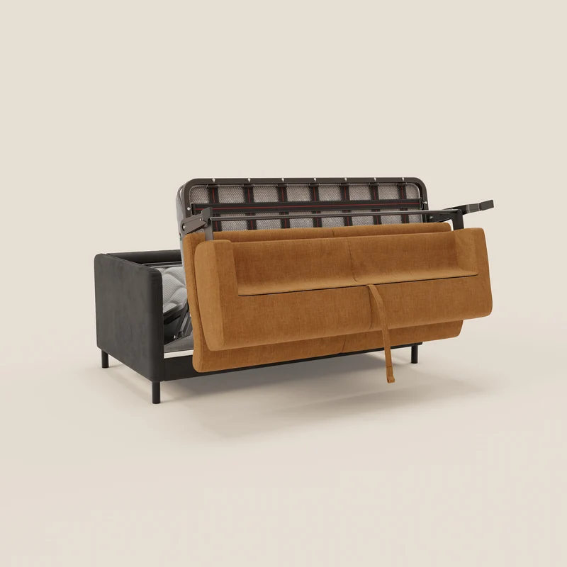 Narciso canapé convertible design avec matelas H18 cm, bicolor, structure en microfibre antitache et revêtement en élégant tissu imperméable T06 noir - ocre