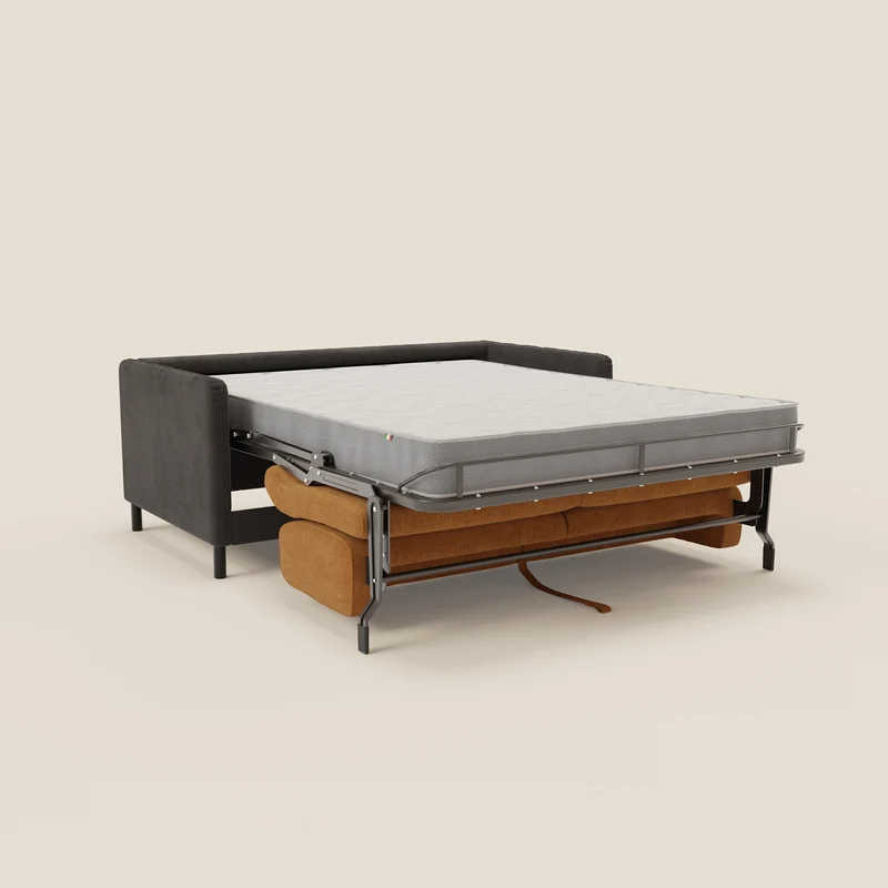 Narciso canapé convertible design avec matelas H18 cm, bicolor, structure en microfibre antitache et revêtement en élégant tissu imperméable T06 noir - ocre