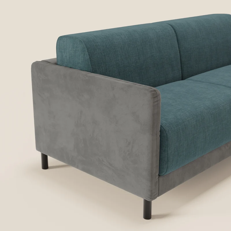 Narciso canapé convertible design avec matelas H18 cm, bicolor, structure en microfibre antitache et revêtement en élégant tissu imperméable T06 gris - bleu ciel