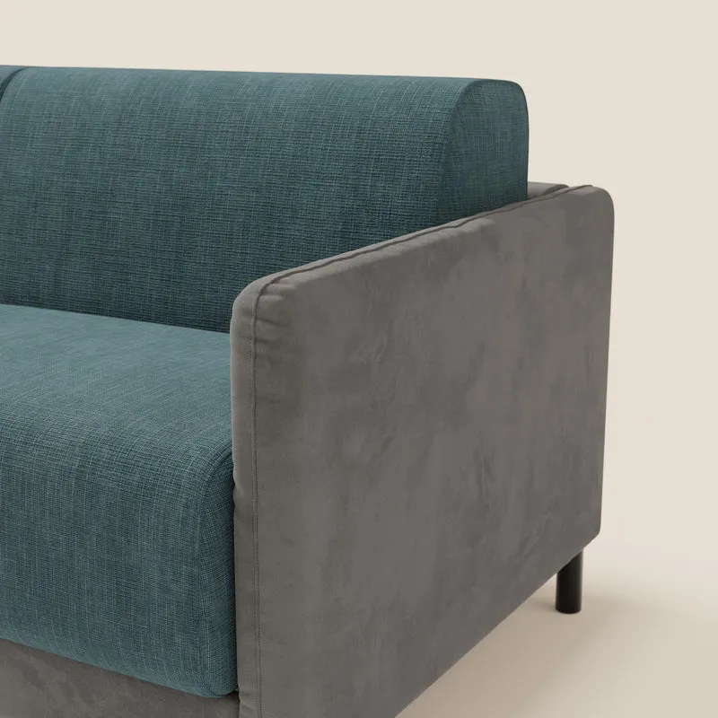 Narciso canapé convertible design avec matelas H18 cm, bicolor, structure en microfibre antitache et revêtement en élégant tissu imperméable T06 gris - bleu ciel