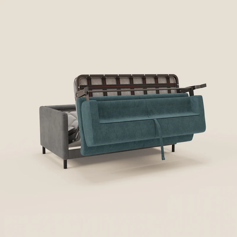 Narciso canapé convertible design avec matelas H18 cm, bicolor, structure en microfibre antitache et revêtement en élégant tissu imperméable T06 gris - bleu ciel