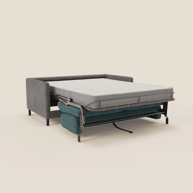 Narciso canapé convertible design avec matelas H18 cm, bicolor, structure en microfibre antitache et revêtement en élégant tissu imperméable T06 gris - bleu ciel