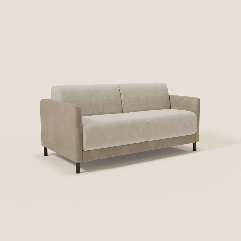 Narciso canapé convertible design avec matelas H18 cm, bicolor, structure en microfibre antitache et revêtement en élégant tissu imperméable T06 taupe - crème
