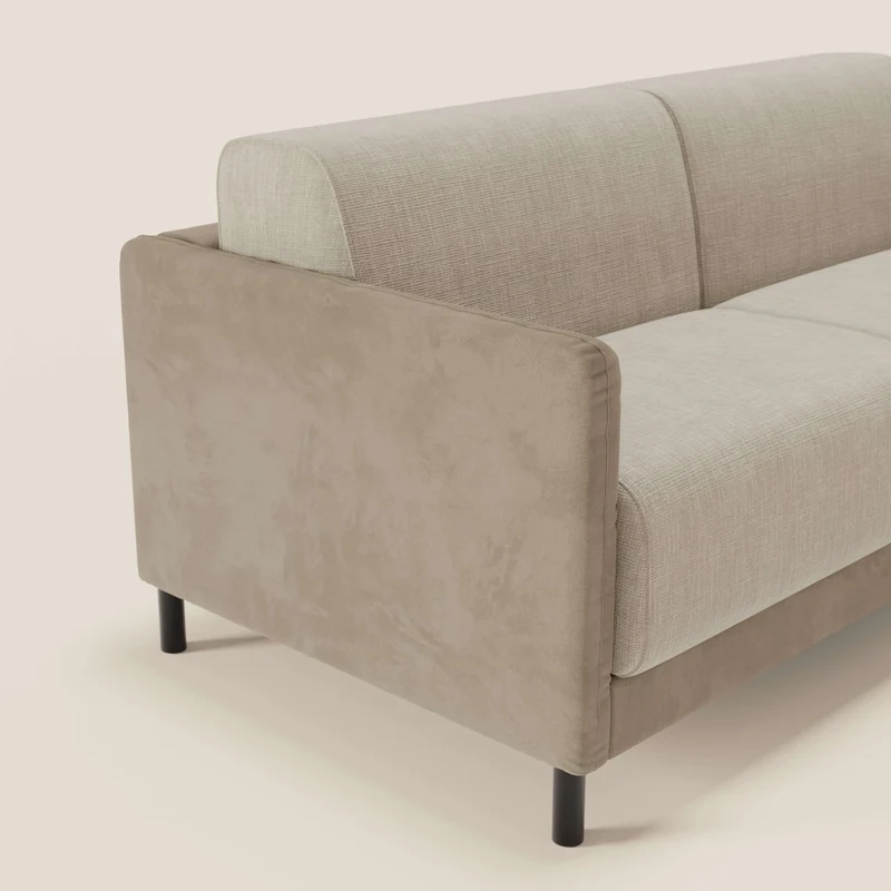 Narciso canapé convertible design avec matelas H18 cm, bicolor, structure en microfibre antitache et revêtement en élégant tissu imperméable T06 taupe - crème