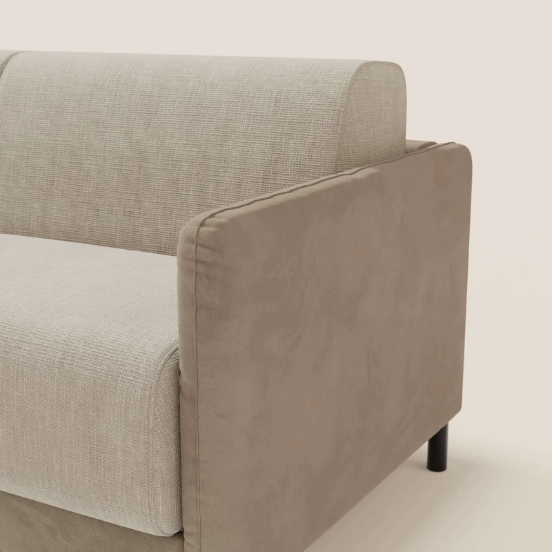 Narciso canapé convertible design avec matelas H18 cm, bicolor, structure en microfibre antitache et revêtement en élégant tissu imperméable T06 taupe - crème