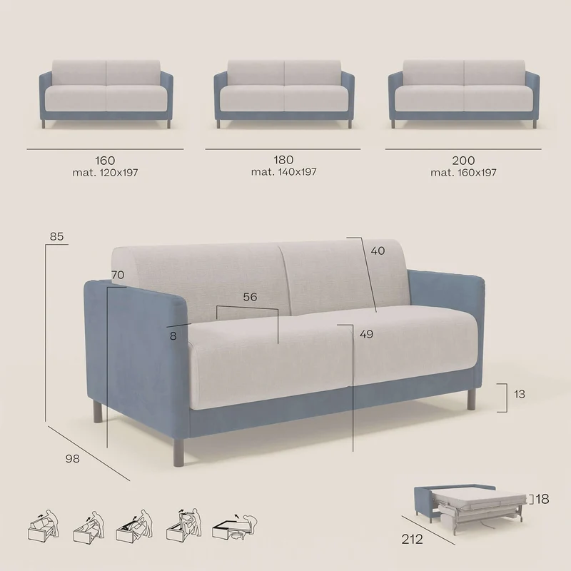 Narciso canapé convertible design avec matelas H18 cm, bicolor, structure en microfibre antitache et revêtement en élégant tissu imperméable T06 taupe - crème