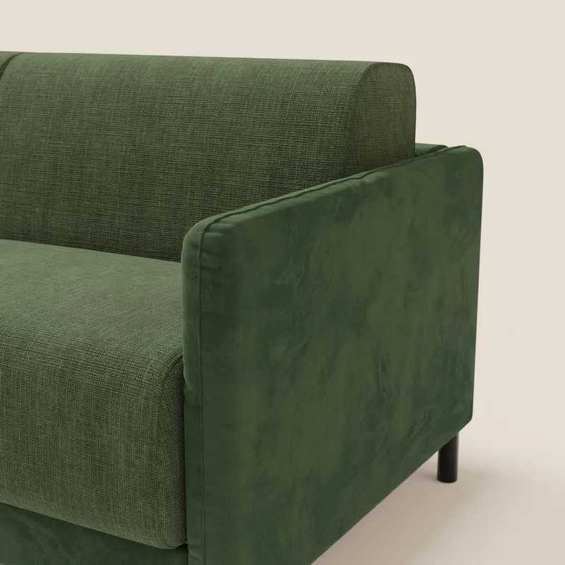 Narciso canapé convertible design avec matelas H18 cm, bicolor, structure en microfibre antitache et revêtement en élégant tissu imperméable T06 vert - vert