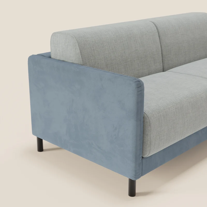 Narciso canapé convertible design avec matelas H18 cm, bicolor, structure en microfibre antitache et revêtement en élégant tissu imperméable T06 bleu pastel - bleu glacier